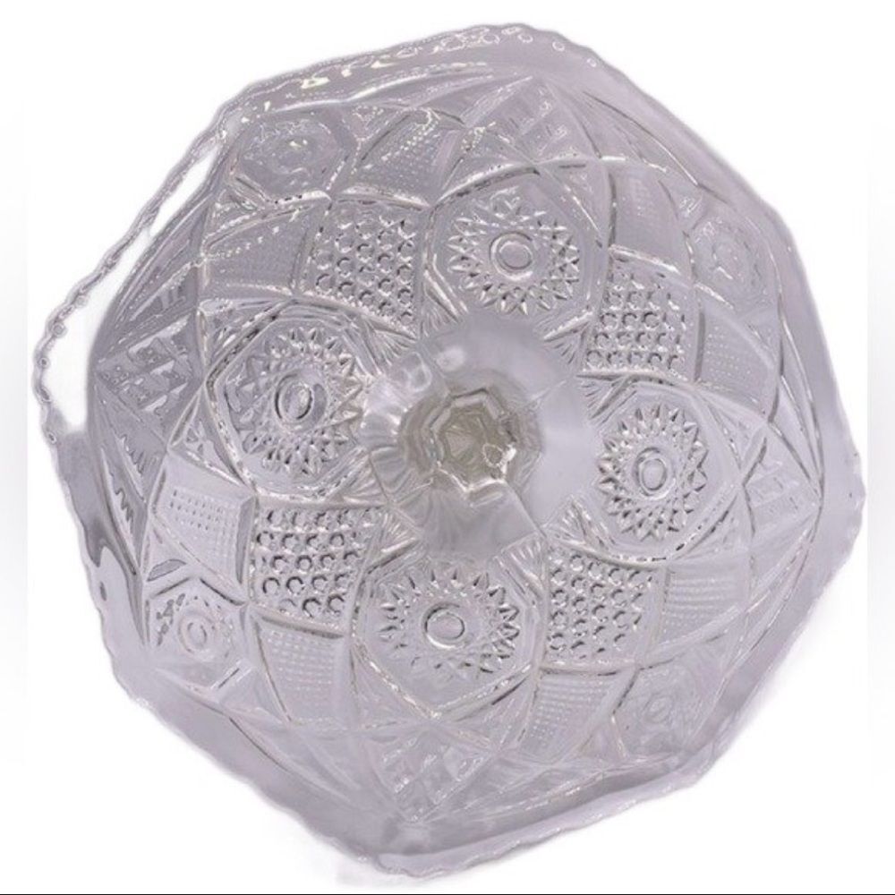 Vintage Pressed Glass Cake Stand w/Ornate Geometric Design & Pedestal - Picture 11 of 15
